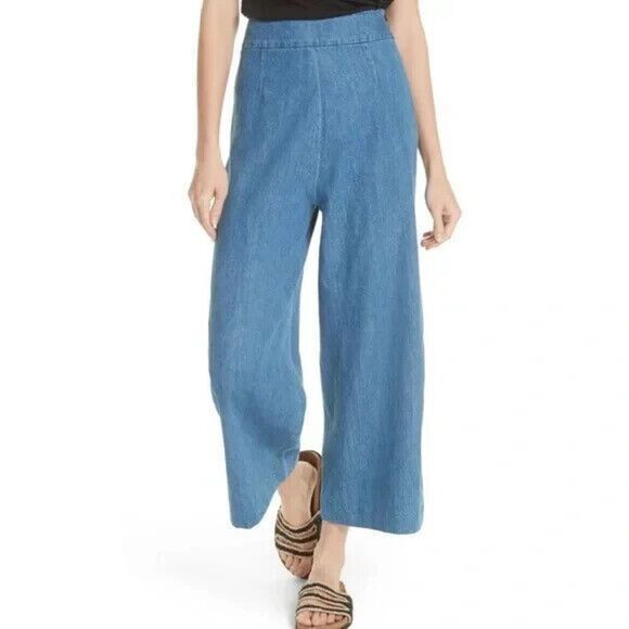 Free People Denim - Free People Crop Jeans Womens 2 XS Mid Indigo High Rise Wide Leg Denim Pants